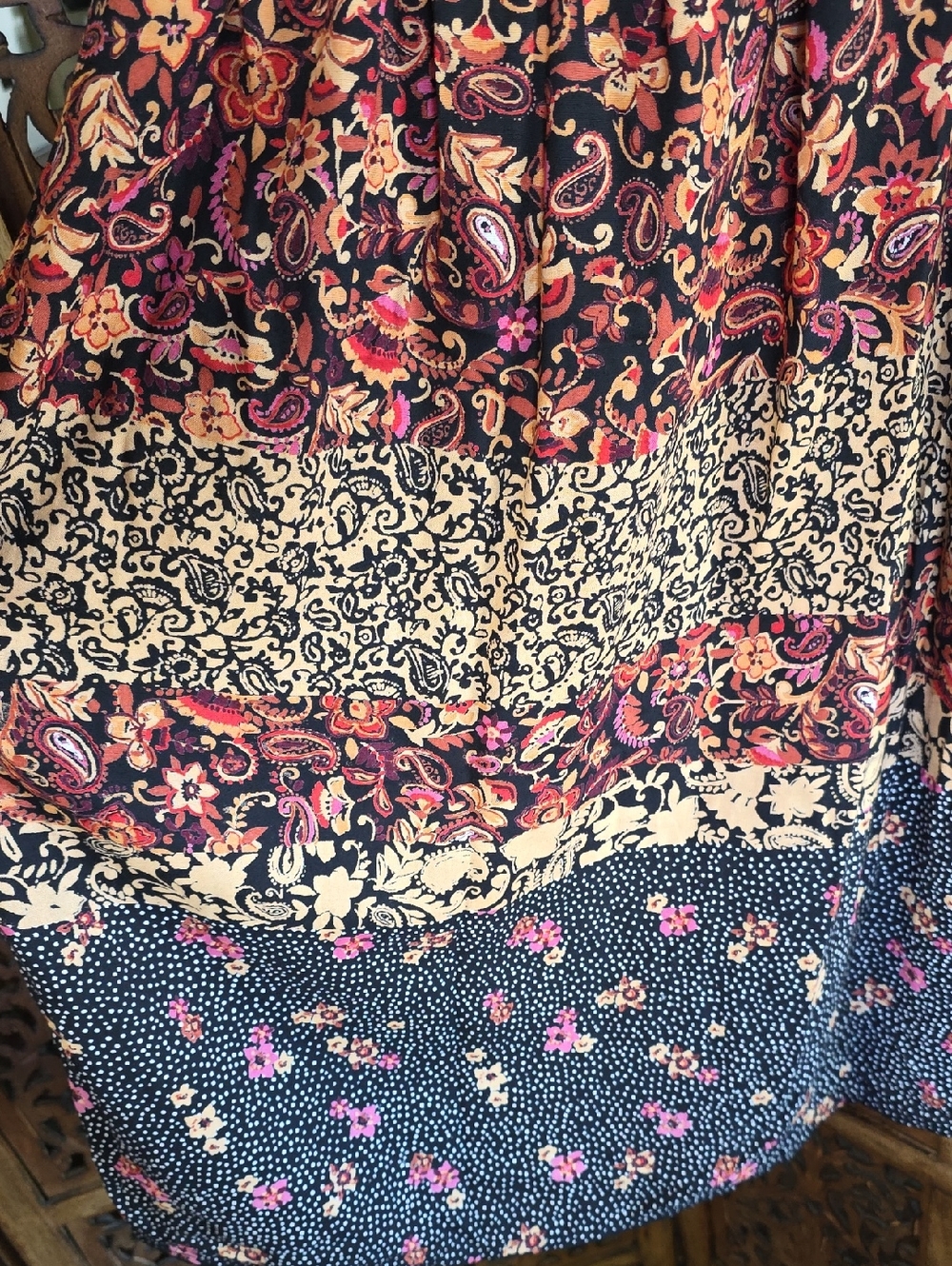 Angie Boho Patchwork Midi Sundress Smocked Tiered Dress Size M - Picture 5 of 7